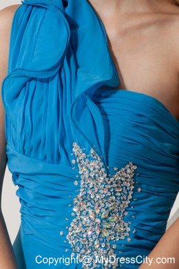 Sky Blue One Shoulder Backless Prom Pageant Dress Beaded