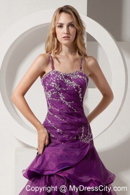 Beading and Ruffles Purple High-low Pageant Dress with Straps