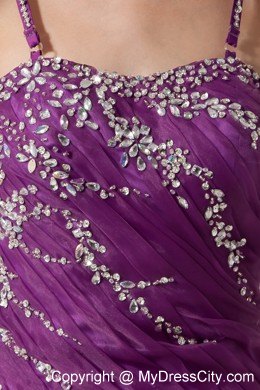 Beading and Ruffles Purple High-low Pageant Dress with Straps