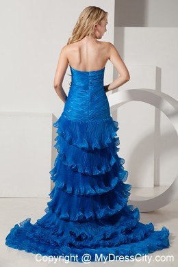 Blue Sweetheart Beading and Feathers Prom Dress with Ruffles