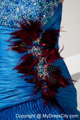 Blue Sweetheart Beading and Feathers Prom Dress with Ruffles