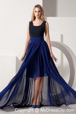 Navy Blue High-low Chiffon Prom Pageant Dress with Scoop