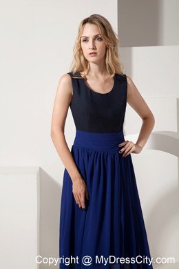 Navy Blue High-low Chiffon Prom Pageant Dress with Scoop