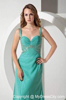 Green Slinky Straps Beaded Prom Pageant Dresses with Train