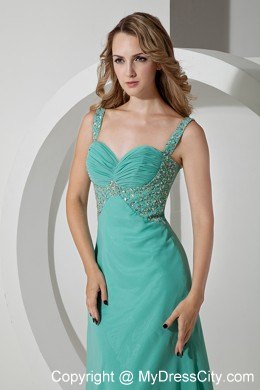 Green Slinky Straps Beaded Prom Pageant Dresses with Train