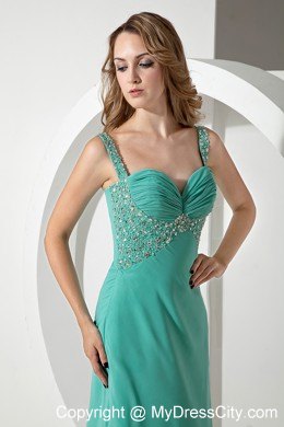 Green Slinky Straps Beaded Prom Pageant Dresses with Train