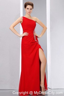 Cheap Red Chiffon Beauty Pageant Dress with Single Shoulder