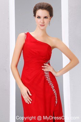 Cheap Red Chiffon Beauty Pageant Dress with Single Shoulder