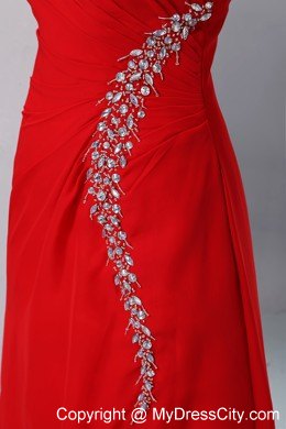 Cheap Red Chiffon Beauty Pageant Dress with Single Shoulder