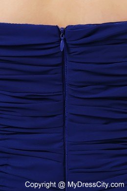 Ruffled Navy Blue Mermaid Halter Prom Dress with Court Train