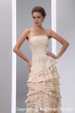 Champagne Slinky Pageant Dress with Ruffled Layers with Train