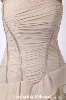 Champagne Slinky Pageant Dress with Ruffled Layers with Train