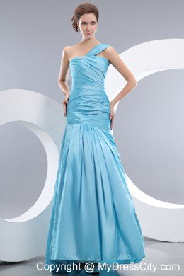 Mermaid Ruched Blue Pageant Evening Dress with One Shoulder