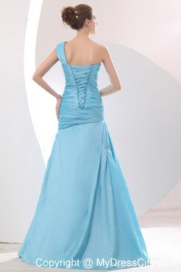 Mermaid Ruched Blue Pageant Evening Dress with One Shoulder