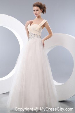 White A-line Beaded Floor-length Pageant Dress with Straps