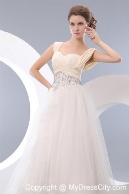 White A-line Beaded Floor-length Pageant Dress with Straps