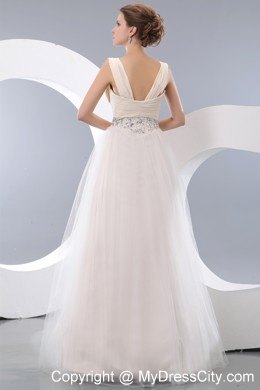 White A-line Beaded Floor-length Pageant Dress with Straps