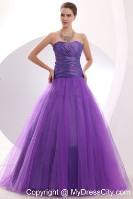 Long Purple Sweetheart Beauty Pageant Dresses with Ruches