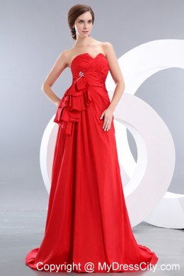 Hot Red Strapless Beading Prom Pageant Dress with Tieback