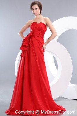 Hot Red Strapless Beading Prom Pageant Dress with Tieback