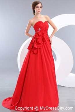 Hot Red Strapless Beading Prom Pageant Dress with Tieback