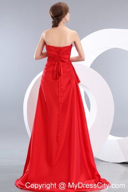 Hot Red Strapless Beading Prom Pageant Dress with Tieback