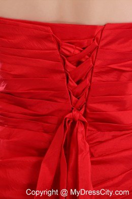 Hot Red Strapless Beading Prom Pageant Dress with Tieback