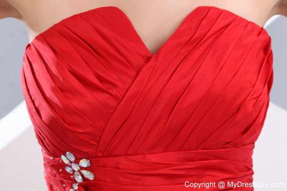 Hot Red Strapless Beading Prom Pageant Dress with Tieback