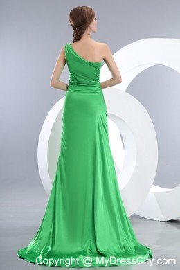 Unique Mermaid One Shoulder Green Prom Pageant Dress with Slit