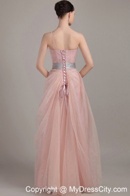 Ruffled Pink Organza Prom Dress with Single Shoulder for Cheap