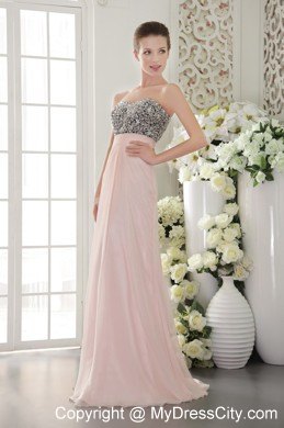 Pink Sweetheart Chiffon Beaded Prom Pageant Dress Floor-length