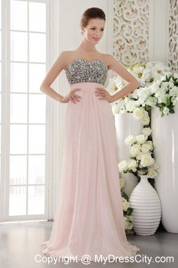 Pink Sweetheart Chiffon Beaded Prom Pageant Dress Floor-length