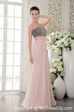 Pink Sweetheart Chiffon Beaded Prom Pageant Dress Floor-length