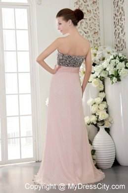 Pink Sweetheart Chiffon Beaded Prom Pageant Dress Floor-length