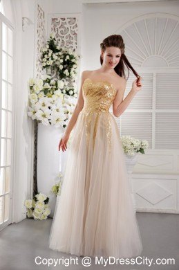 Cheap Golden Sequined Sweetheart Champagne Pageant Dress