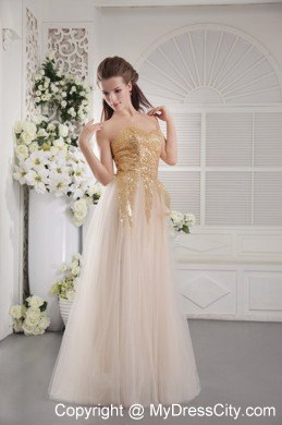 Cheap Golden Sequined Sweetheart Champagne Pageant Dress