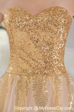 Cheap Golden Sequined Sweetheart Champagne Pageant Dress