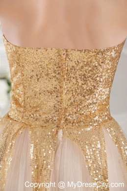 Cheap Golden Sequined Sweetheart Champagne Pageant Dress