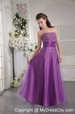 Wholesale Strapless Beaded Purple Pageant Dress with Ribbon