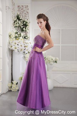 Wholesale Strapless Beaded Purple Pageant Dress with Ribbon