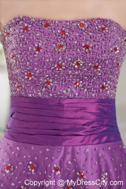 Wholesale Strapless Beaded Purple Pageant Dress with Ribbon