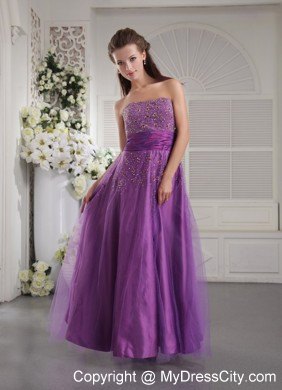 Wholesale Strapless Beaded Purple Pageant Dress with Ribbon