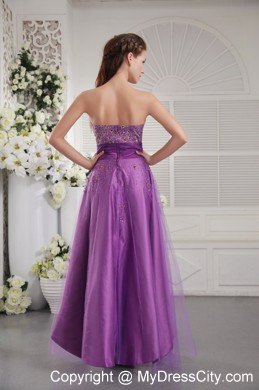 Wholesale Strapless Beaded Purple Pageant Dress with Ribbon