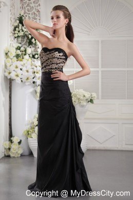 Long Black Sweetheart Ruched Prom Pageant Dress with Zipper Up