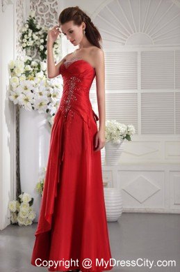 Lovely Strapless Red Slinky Beaded Pageant Dress Ankle-length