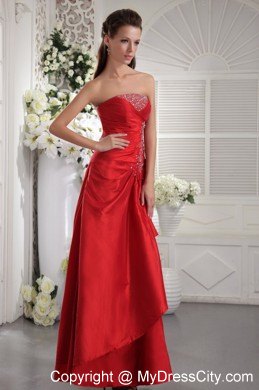 Lovely Strapless Red Slinky Beaded Pageant Dress Ankle-length