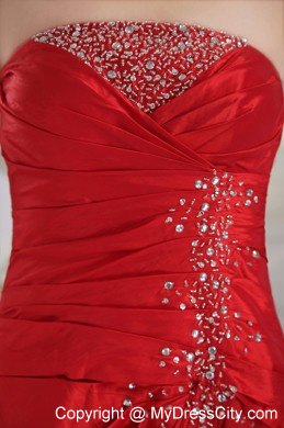 Lovely Strapless Red Slinky Beaded Pageant Dress Ankle-length