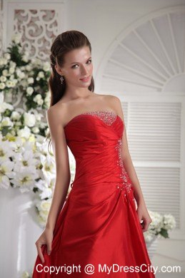 Lovely Strapless Red Slinky Beaded Pageant Dress Ankle-length