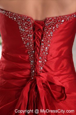 Lovely Strapless Red Slinky Beaded Pageant Dress Ankle-length