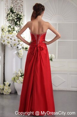 Lovely Strapless Red Slinky Beaded Pageant Dress Ankle-length